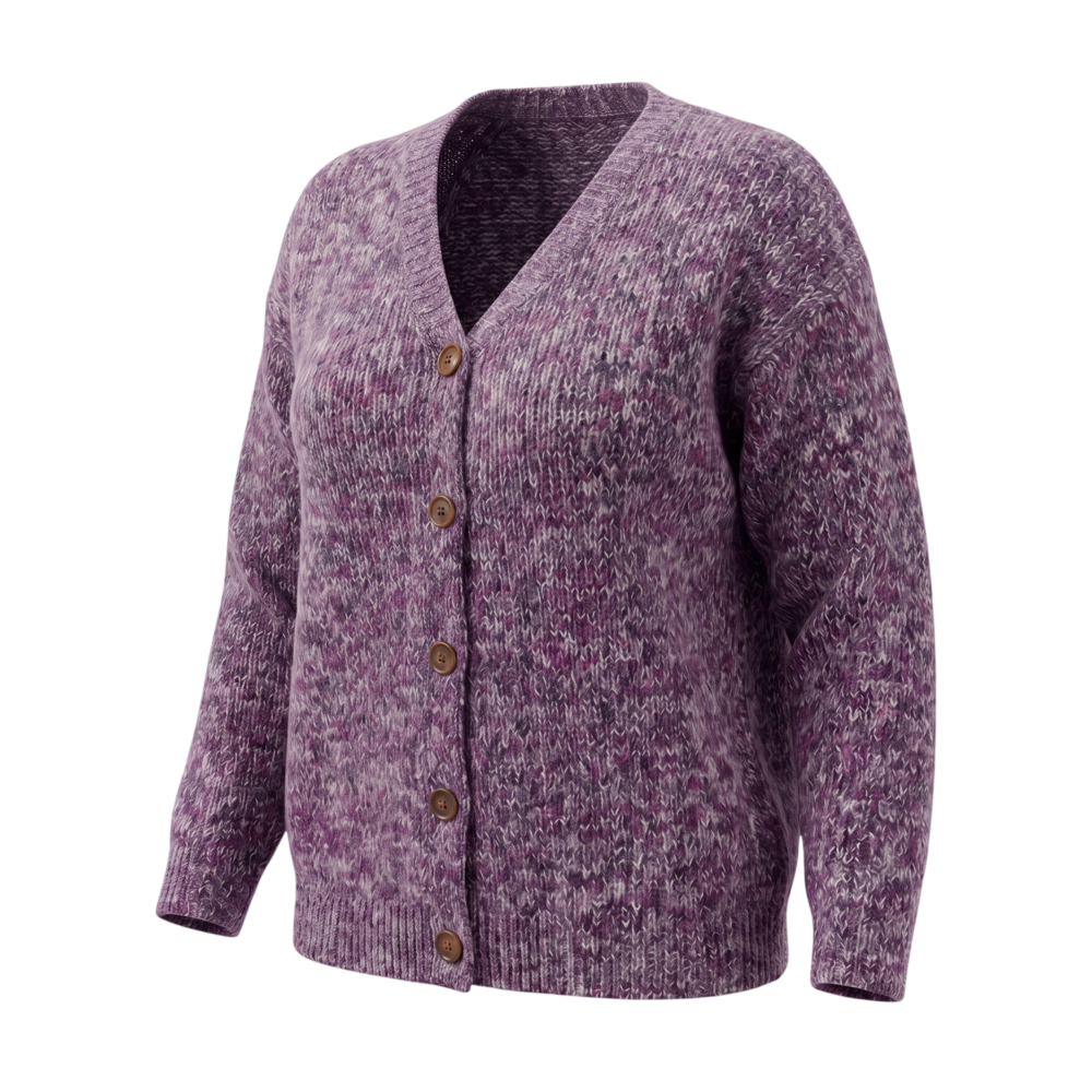 Milan purple marled knit cardigan with v-neck button front pockets size XL